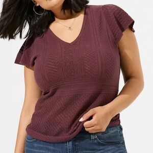 Torrid Maroon Lace Everyday Soft Pullover Pointelle Sweater NWT Sz-2.  AA2